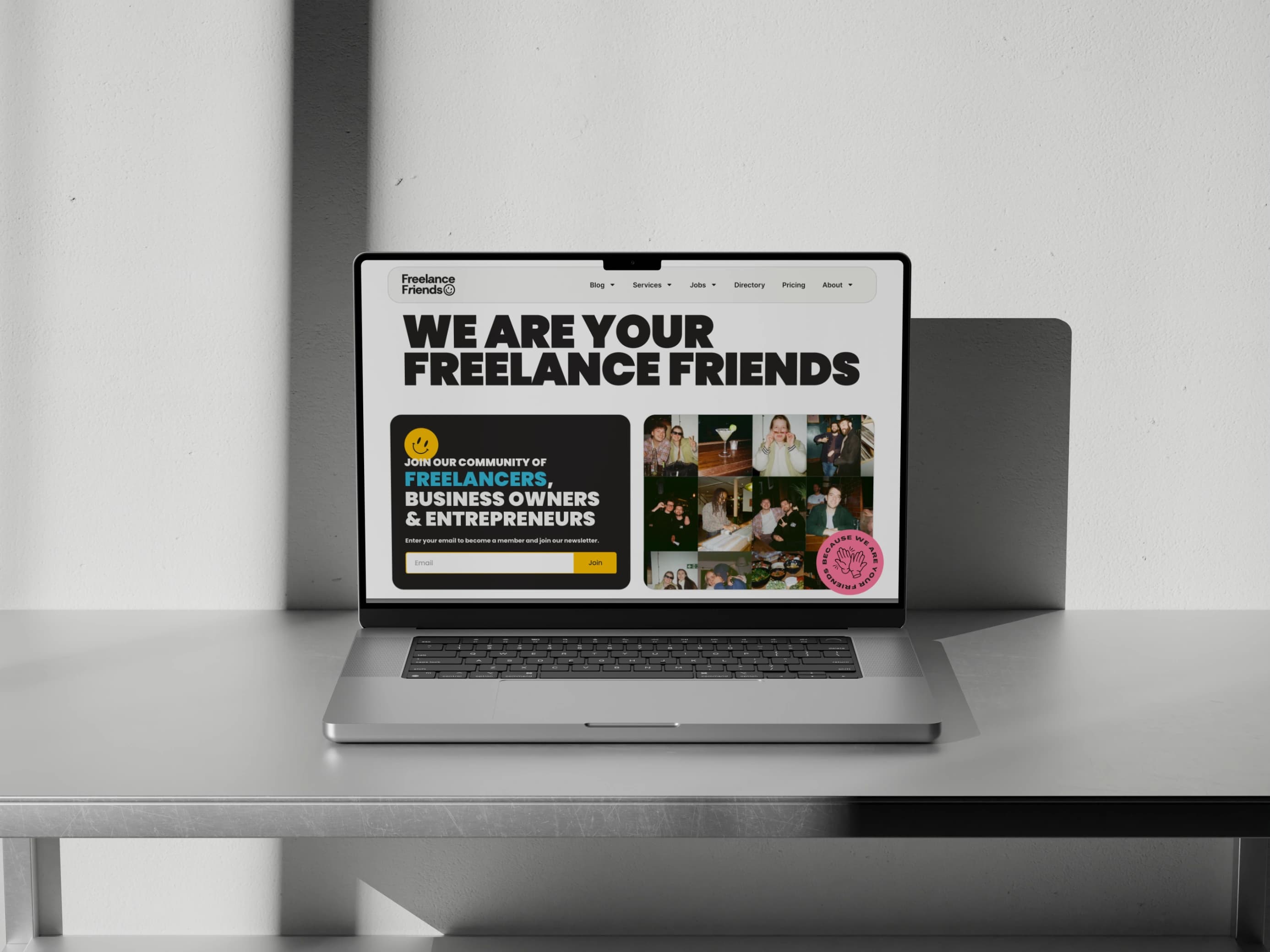 The Freelance Friends website open on a laptop