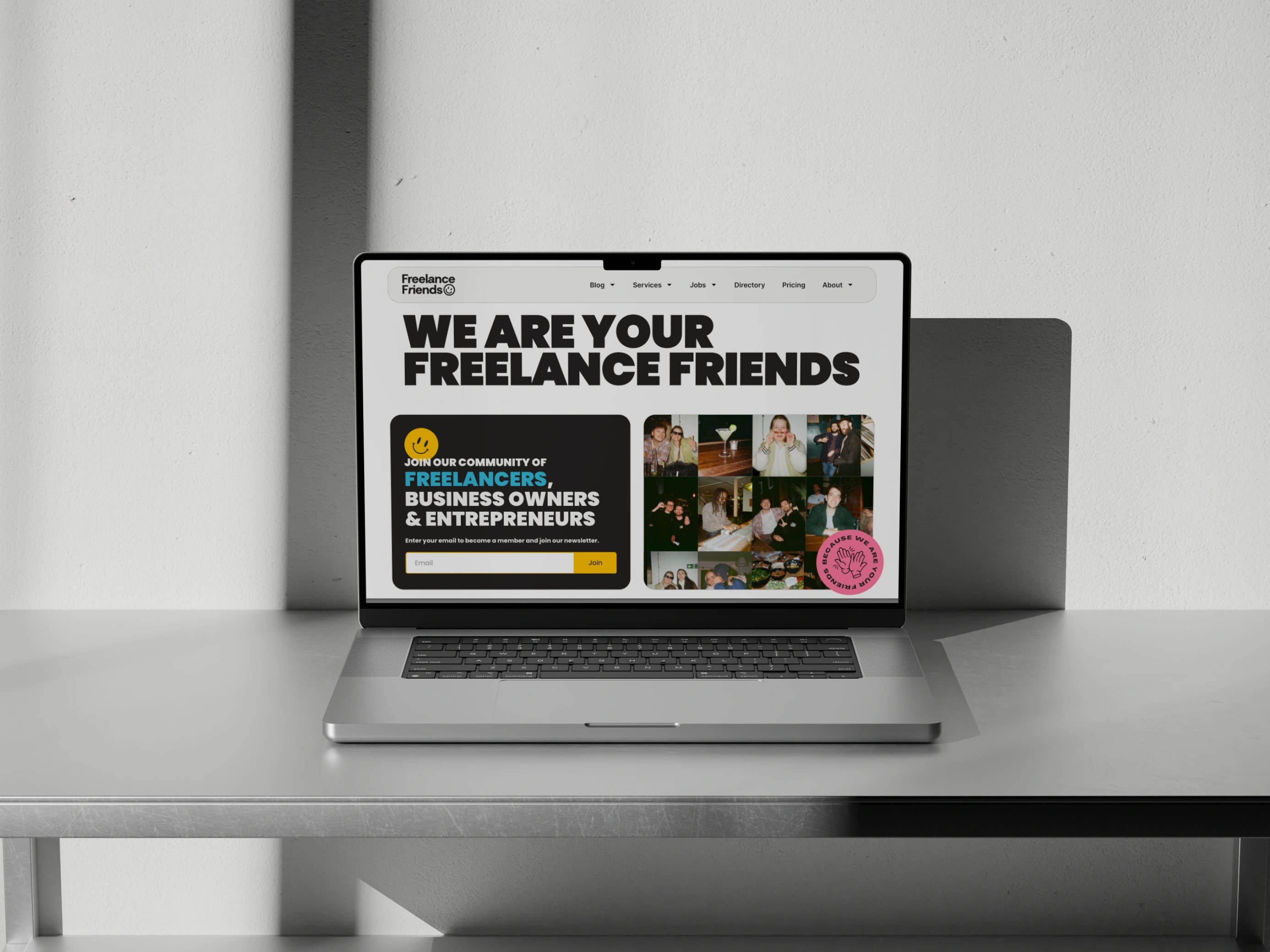 The Freelance Friends website open on a laptop