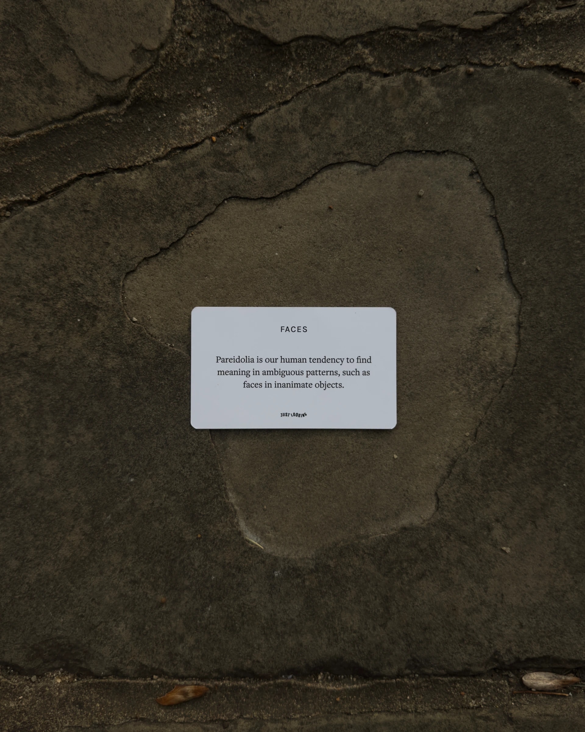 The Faces card from the 60 Experiments in Looking pack, photographed on stone