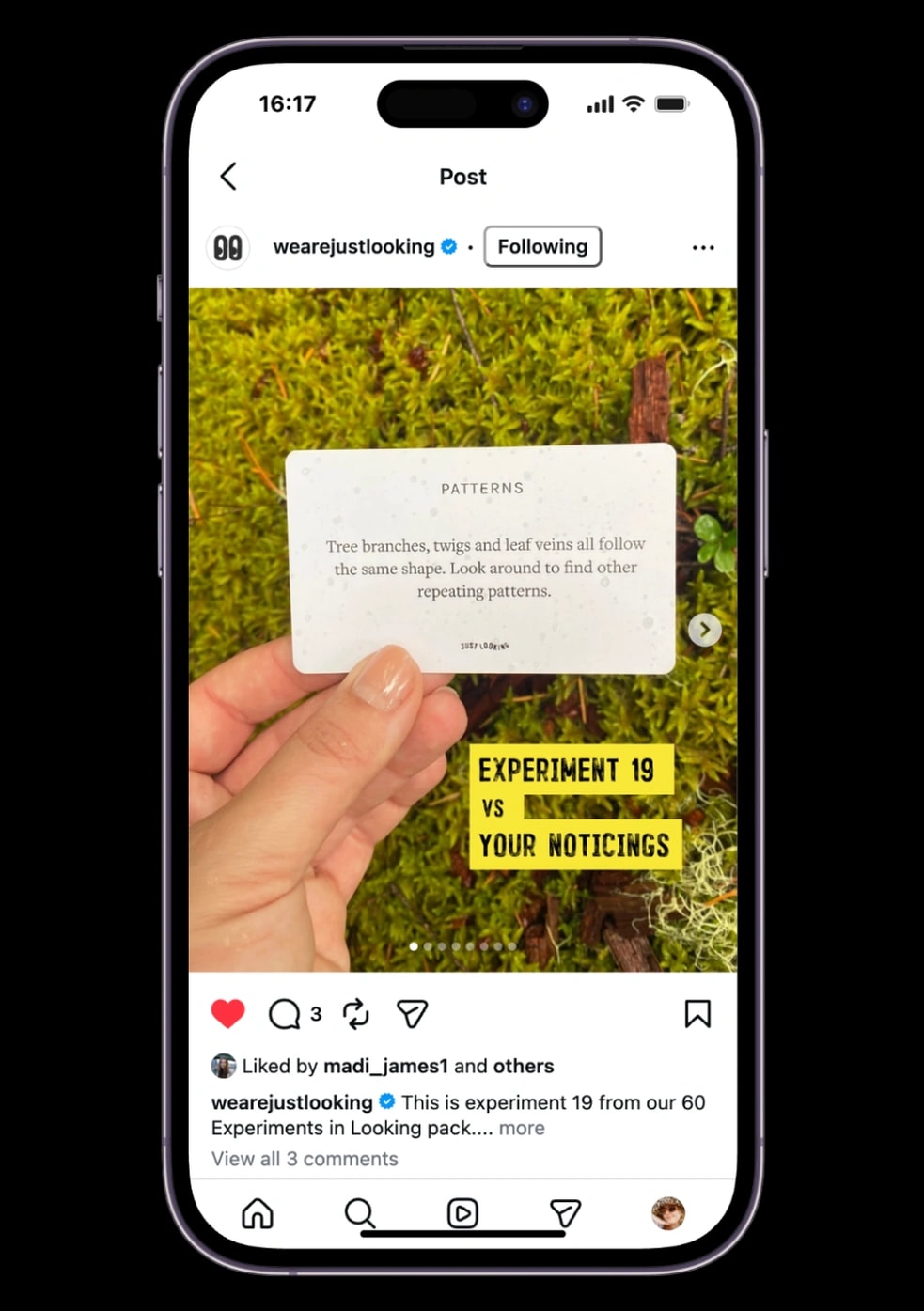 A Just Looking post showing Experiment 19 from the 60 Experiments in Looking pack