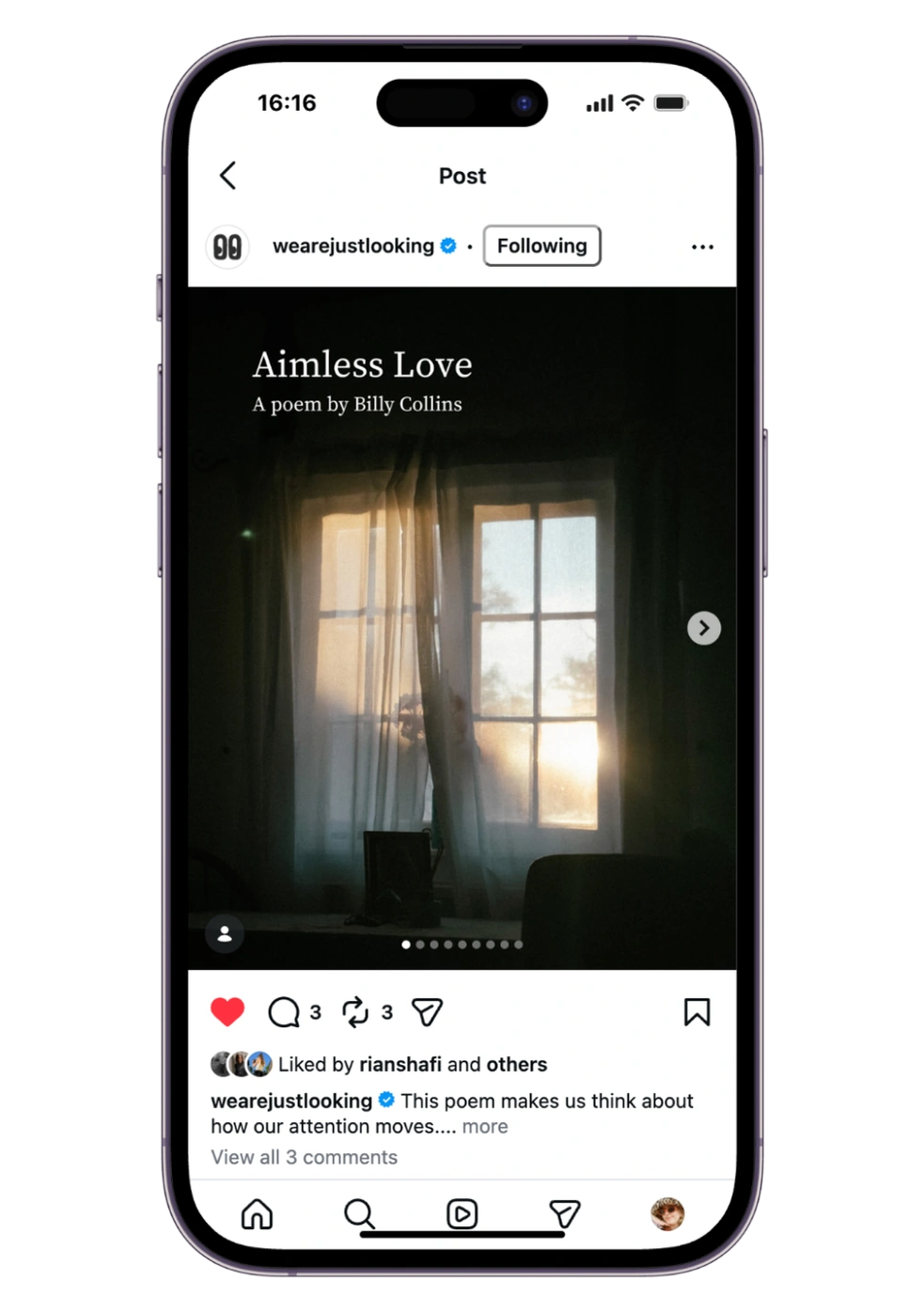 A Just Looking post featuring the poem Aimless Love by Billy Collins