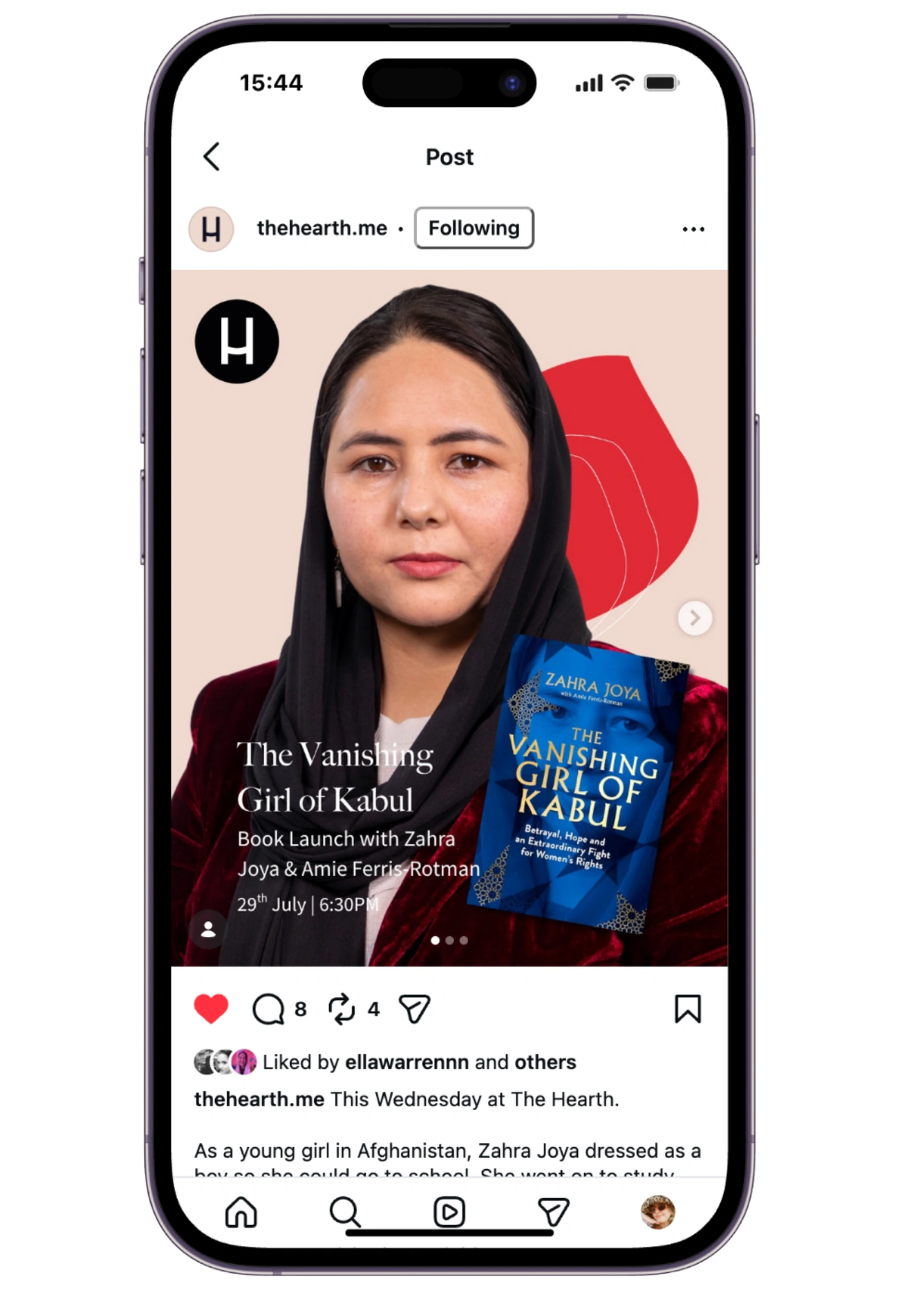 A Hearth post for the book launch of The Vanishing Girl of Kabul with Zahra Joya